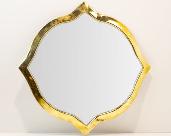Moroccan Contemporary Yellow Octagon Brass Mirror  Decorative Piece