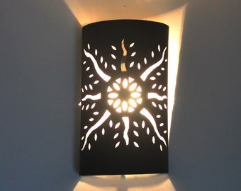 Hand pierced tube Moroccan metal wall lampshade only - Black - H30 W18 Cm