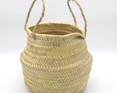 Natural Moroccan palm leaves Belly Basket planter for indoor plants with sisal Handles