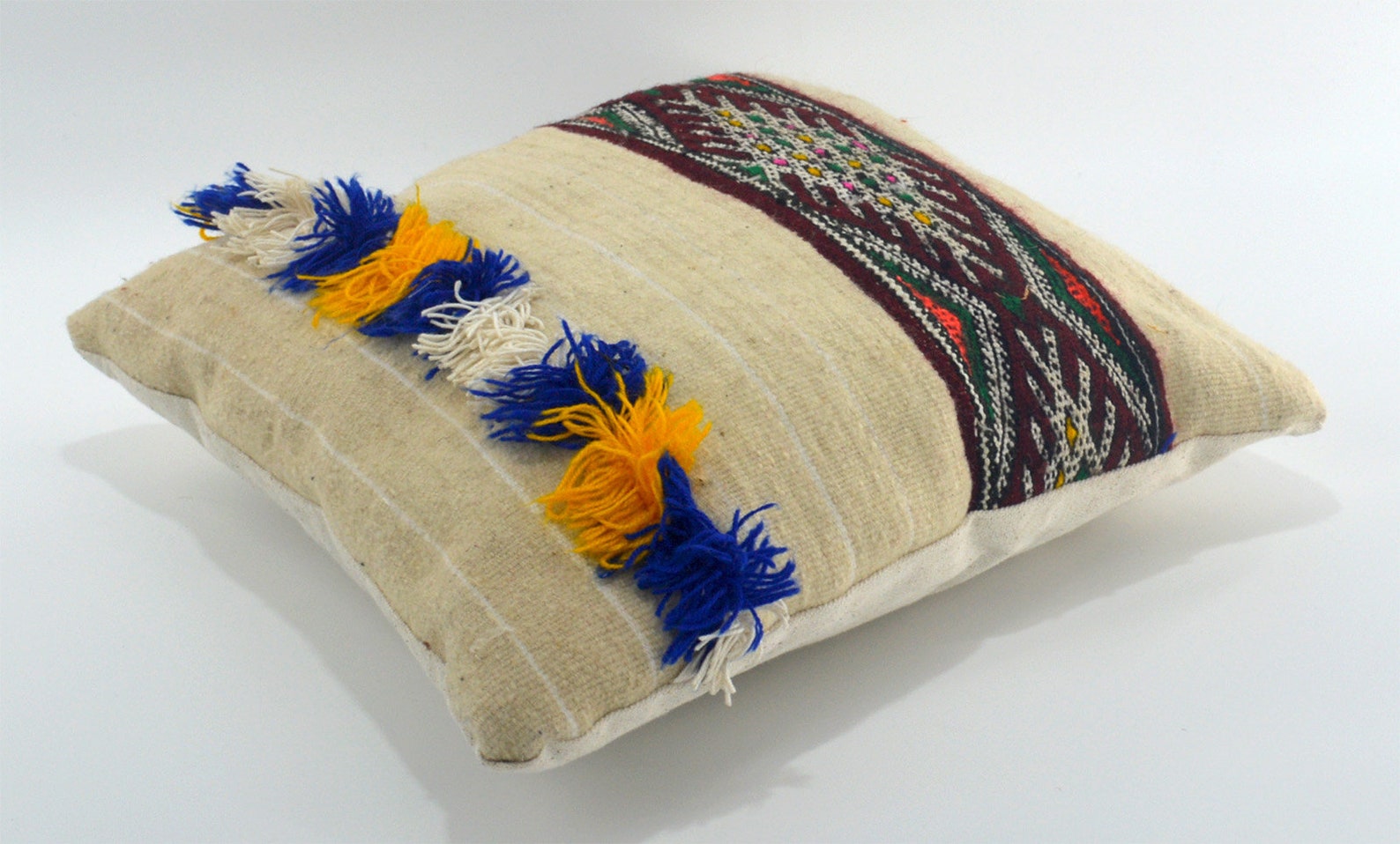 Vintage-Inspired Moroccan Wedding Pillow Cover with Sequins and Fringe — view 4