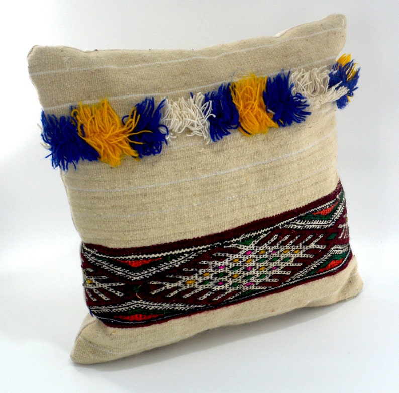 Vintage-Inspired Moroccan Wedding Pillow Cover with Sequins and Fringe