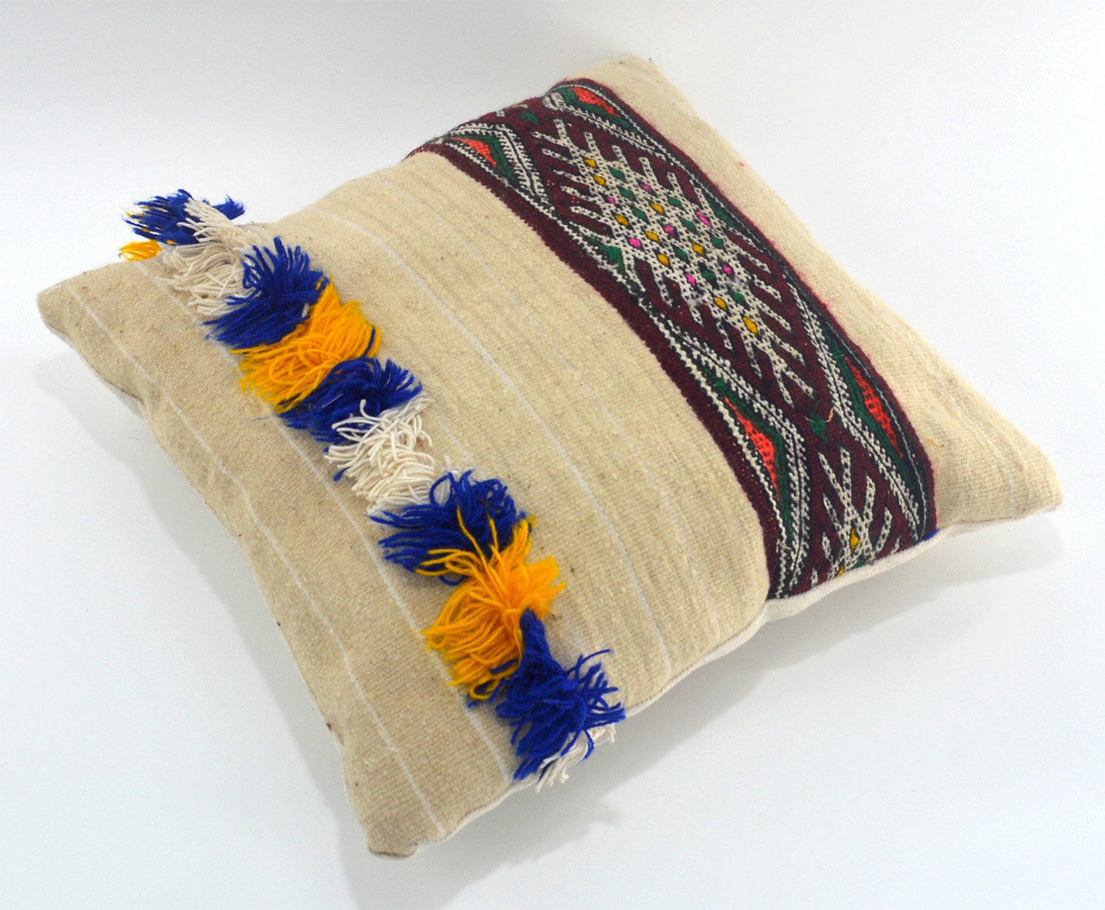 Vintage-Inspired Moroccan Wedding Pillow Cover with Sequins and Fringe — view 2