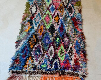 Berbertapijt met veelkleurige diamanten, handgeknoopte Marokkaanse wol, 177 x 87 cm
