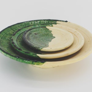 Half glazed Handmade Moroccan Tamegrout green Plate / Dish