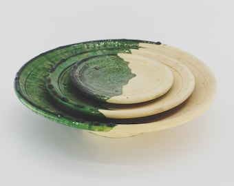 Half glazed Handmade Moroccan Tamegrout green Plate / Dish