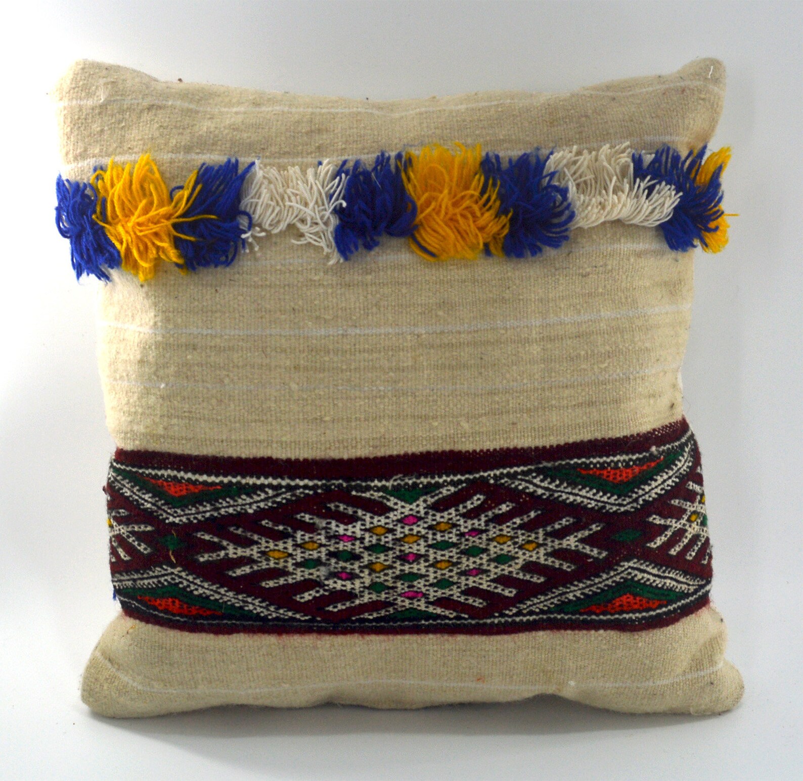Vintage-Inspired Moroccan Wedding Pillow Cover with Sequins and Fringe — view 3
