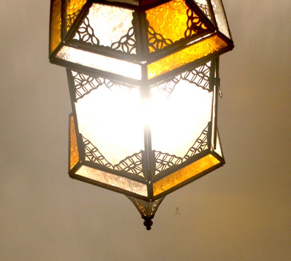 Marrakesh Lantern with String Lights, Amber