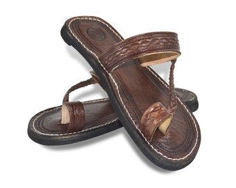 Dark brown Natural genuine Moroccan leather, toe loop beach sandals