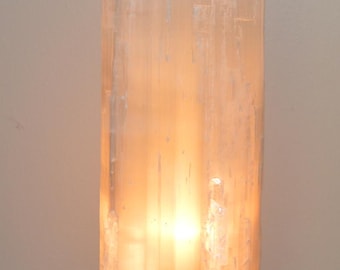 Large Selenite Tower Lamp – Handmade Moroccan Crystal Healing Decor