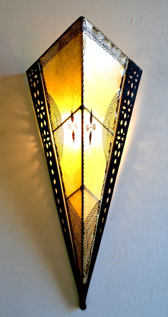 Xlarge Plain Cream White Pierced Metal Moroccan Henna Wall Lamp