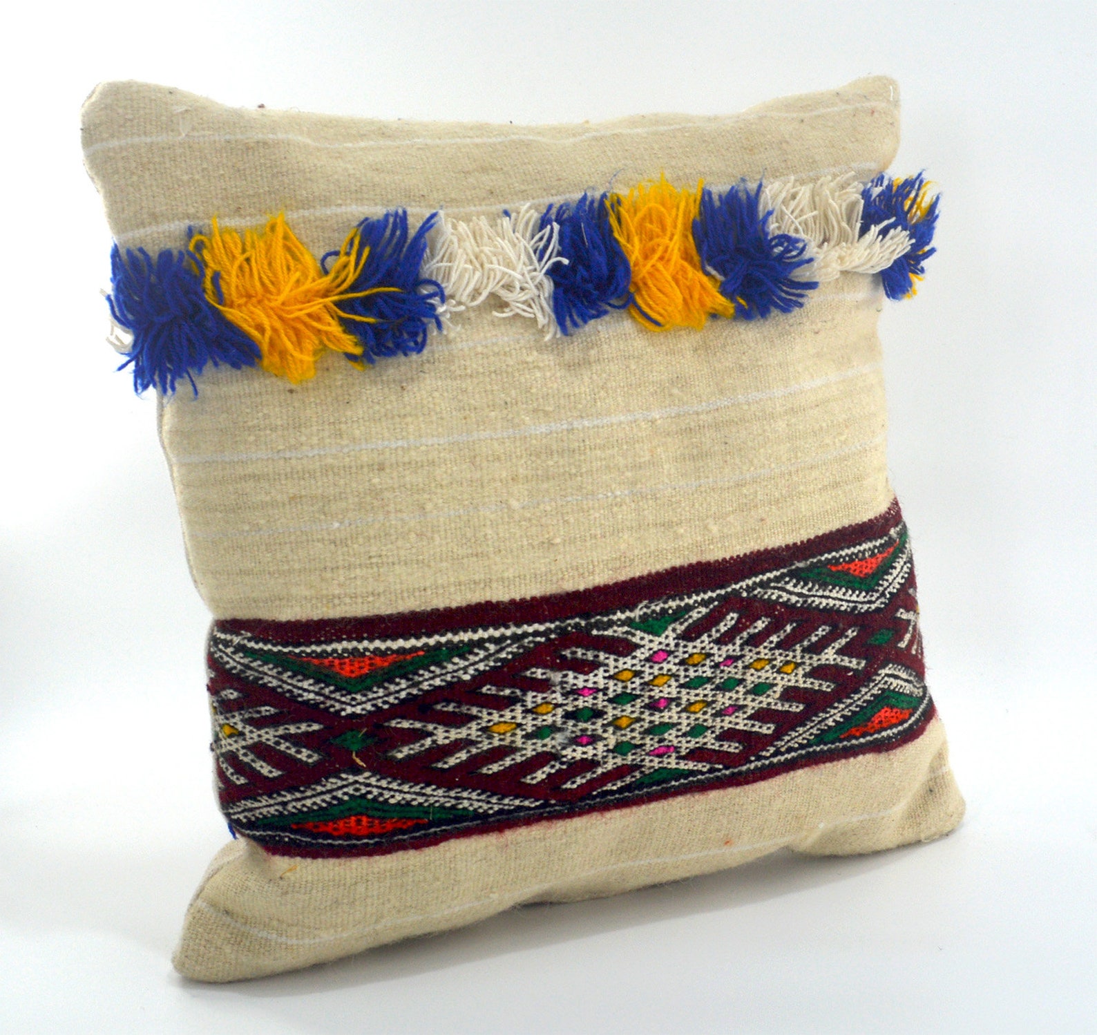 Vintage-Inspired Moroccan Wedding Pillow Cover with Sequins and Fringe — view 5