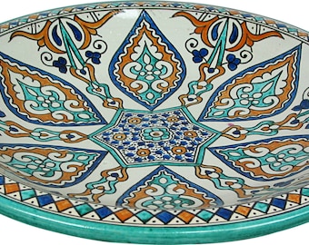 Amir, Hand painted Moroccan Ceramic Plate / Platter from Fez, Di 40 H10 cm - Multicoloured Design -