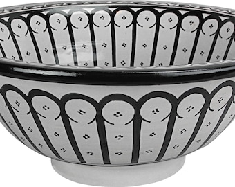 Hand-Painted Moroccan Ceramic Bathroom Sink – Black & White, Round (Di 40 cm H 16 cm)