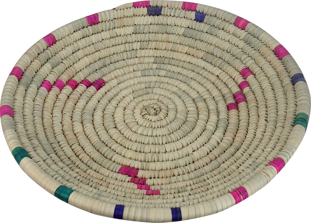 Decorated Reed Plate Moroccan Natural Coiled Reed Storage Display Plate ...