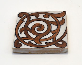 Moroccan Ceramic Tile Set, Brown Andaluz Floral Glazed Tiles, Hand Painted 10x10 cm