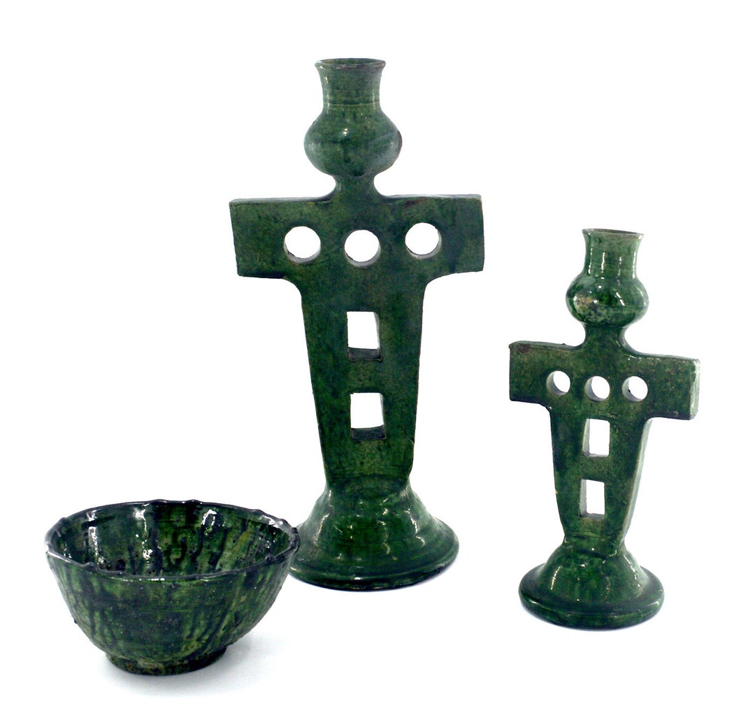 Green Jumbo Cross Shape Authentic Tamegroute Candlestick Etsy