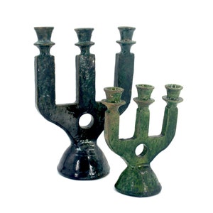 3 branches candle holder, Authentic Tamegroute candlestick, Green Minor imperfection - Non Returnable