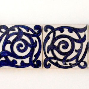 Cobalt Blue Andaluz, set of 4 Moroccan glazed and hand painted ceramic wall and floor tiles, indoor and outdoor, 10 x 10 cm - floral design