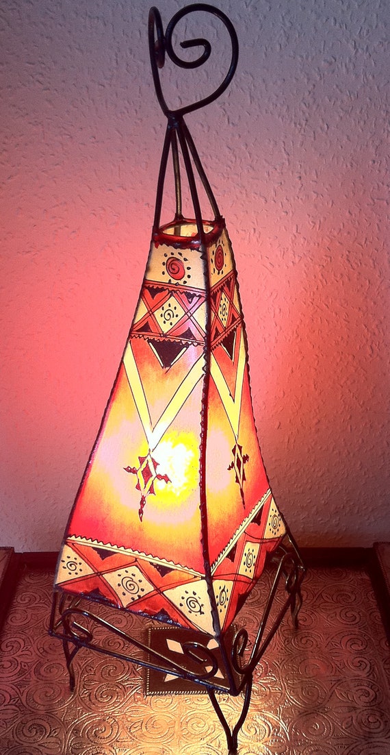 Painted Moroccan Henna Table Floor Lamp Square Shape Red 60 CM