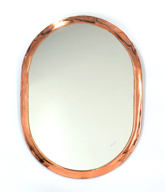 Oval shape Handmade red copper flat metal Moroccan Mirror 