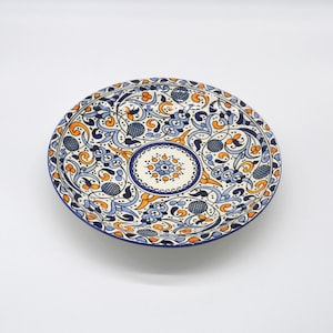 Amber and blue Baroque design China ceramic, Hand painted Moroccan Ceramic Plate / Platter from Fez,