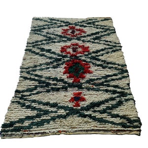 190x110cm BS8081/bay14 Hand knotted Beni Ouarain multicoloured Diamonds, natural wool Moroccan berber rug - Vintage old cannot be repeated