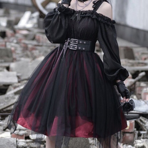 Women Lolita Gothic Dress Girl Ruffle Mesh Puff Sleeve - Etsy Sweden