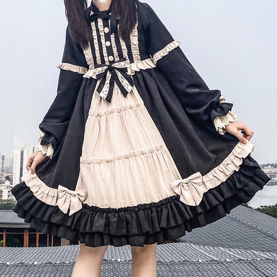 Kawaii Lace Up Gótico Puff Sweet Dress - Loja de Moda Kawaii