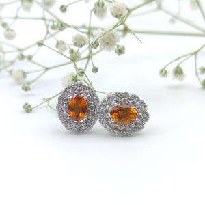 Natural Citrine Earrings, Yellow Stud Earrings, Halo Earrings, Wedding Earrings, Birthstone Earrings, Bridal Earrings, 925 sterling silver