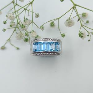 Five Stone Blue Topaz Ring, Handmade Ring, 925 Sterling Silver Ring, Topaz cluster Ring, Gift for her, December Birthstone, Promise Ring
