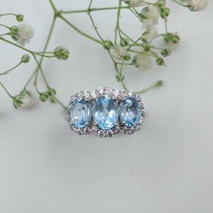 Anello con topazio blu naturale, anello fatto a mano, anello in argento sterling 925, anello con grappolo di topazi, regalo per lei, pietra portafortuna di dicembre, anello di promessa