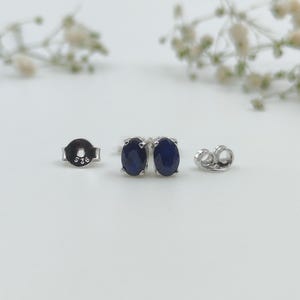 AAA Flawless Ceylon Royal Blue Sapphire Oval Cut Gemstone Stud Earrings, 4x6 MM Handmade Silver Studs, 925 Sterling Silver Stud Earrings