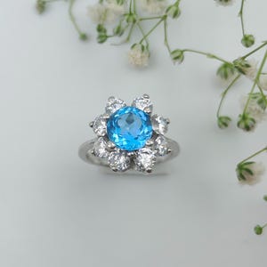 Natural Blue Topaz Ring, Handmade Ring, 925 Sterling Silver Ring, Topaz cluster Ring, Gift for her, December Birthstone, Promise Ring