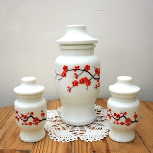 Lot von 3 weiße Opalgläser / Ariel Vintage Glas / Dekoration Jahr 60 / Apotheker Topf / Flasche / braun Glas