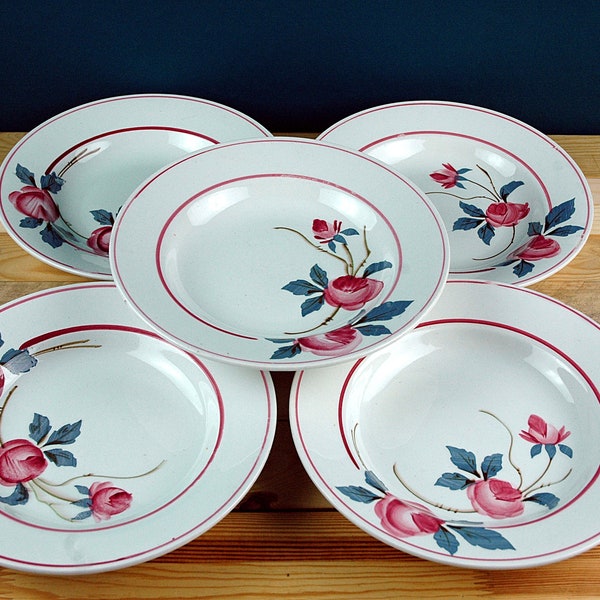 Lot de 5 Assiettes creuses Marie Louise de St Amand Ceranord / Vaisselle des années 50 / Made in France / Assiettes à soupe potage