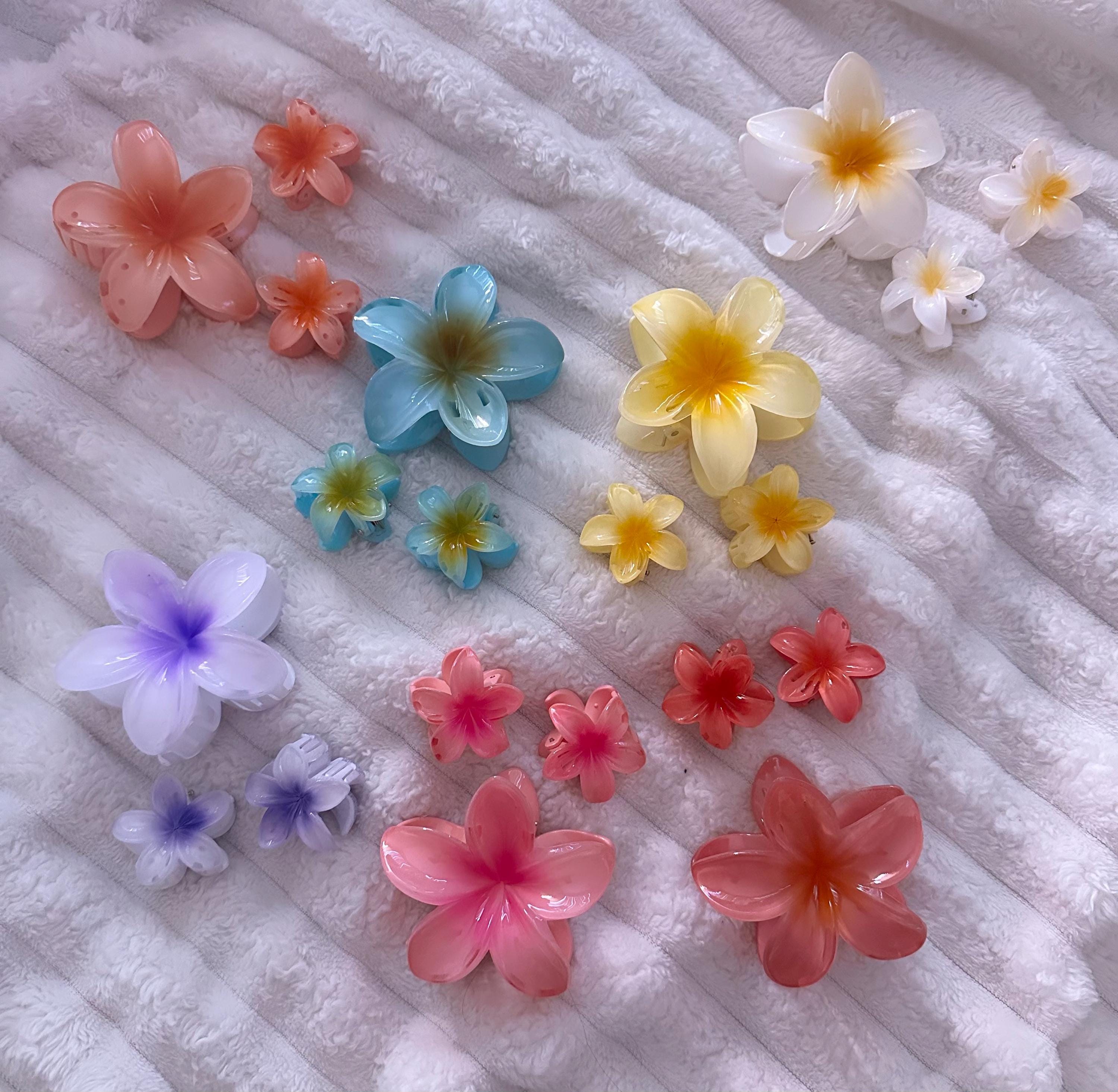 プルメリアヘアクリップセット：トロピカルハワイアンヘアアクセサリー
