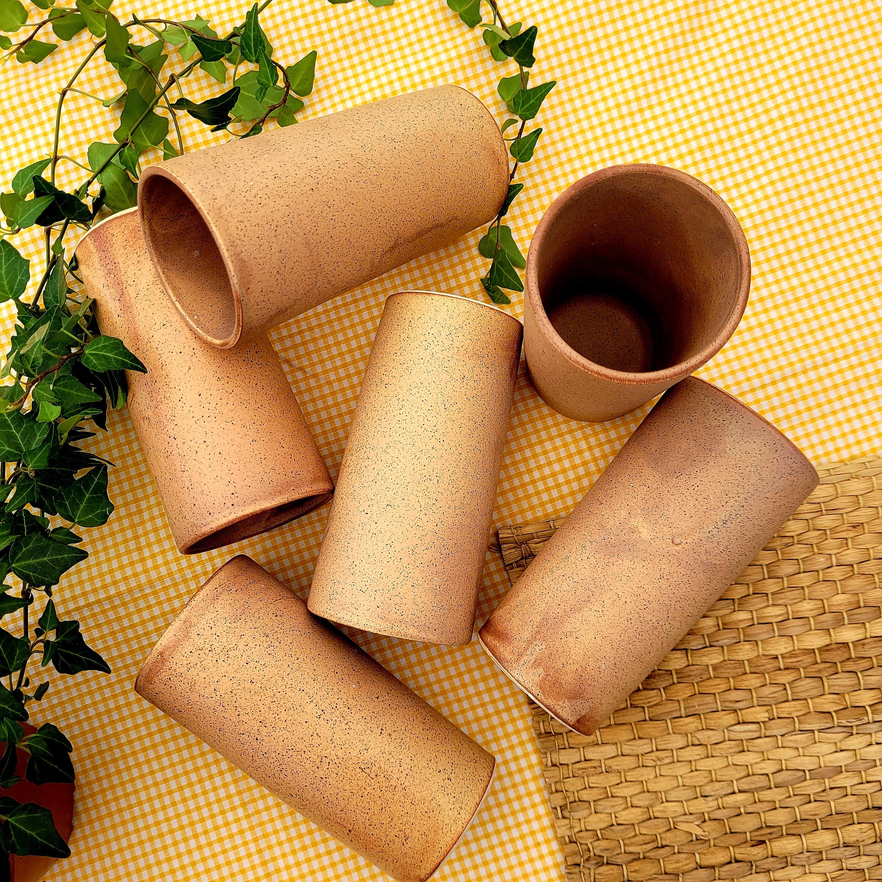Lot de 6 Grands Verres Mugs en Grès Vintage