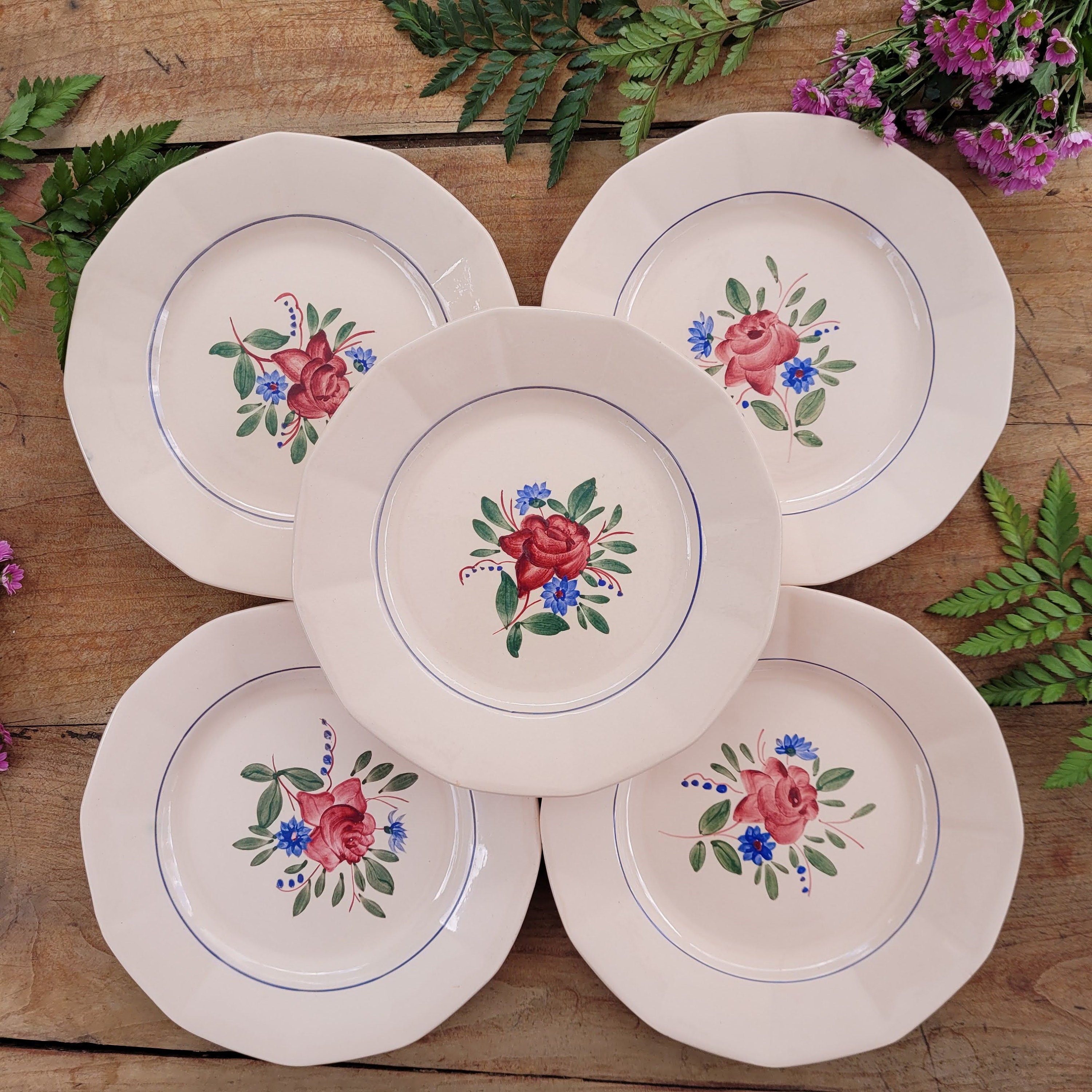 Lot de 5 Assiettes Plates Digoin Vintage