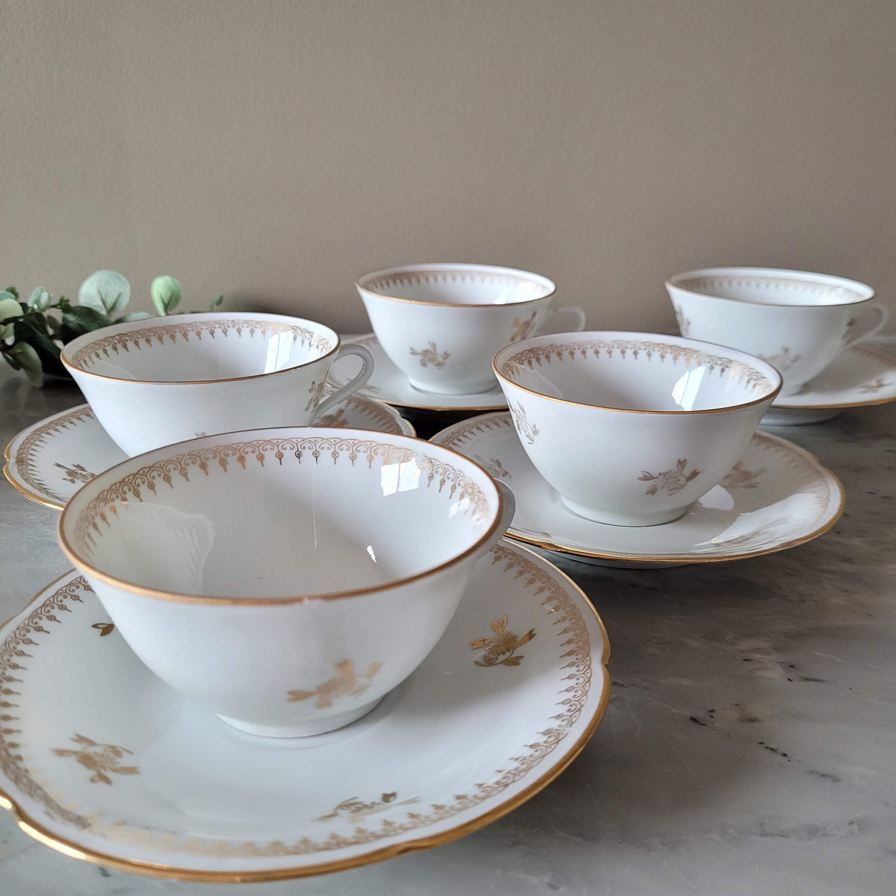Lot de 5 Tasses à Café Vintage en Porcelaine Limoges