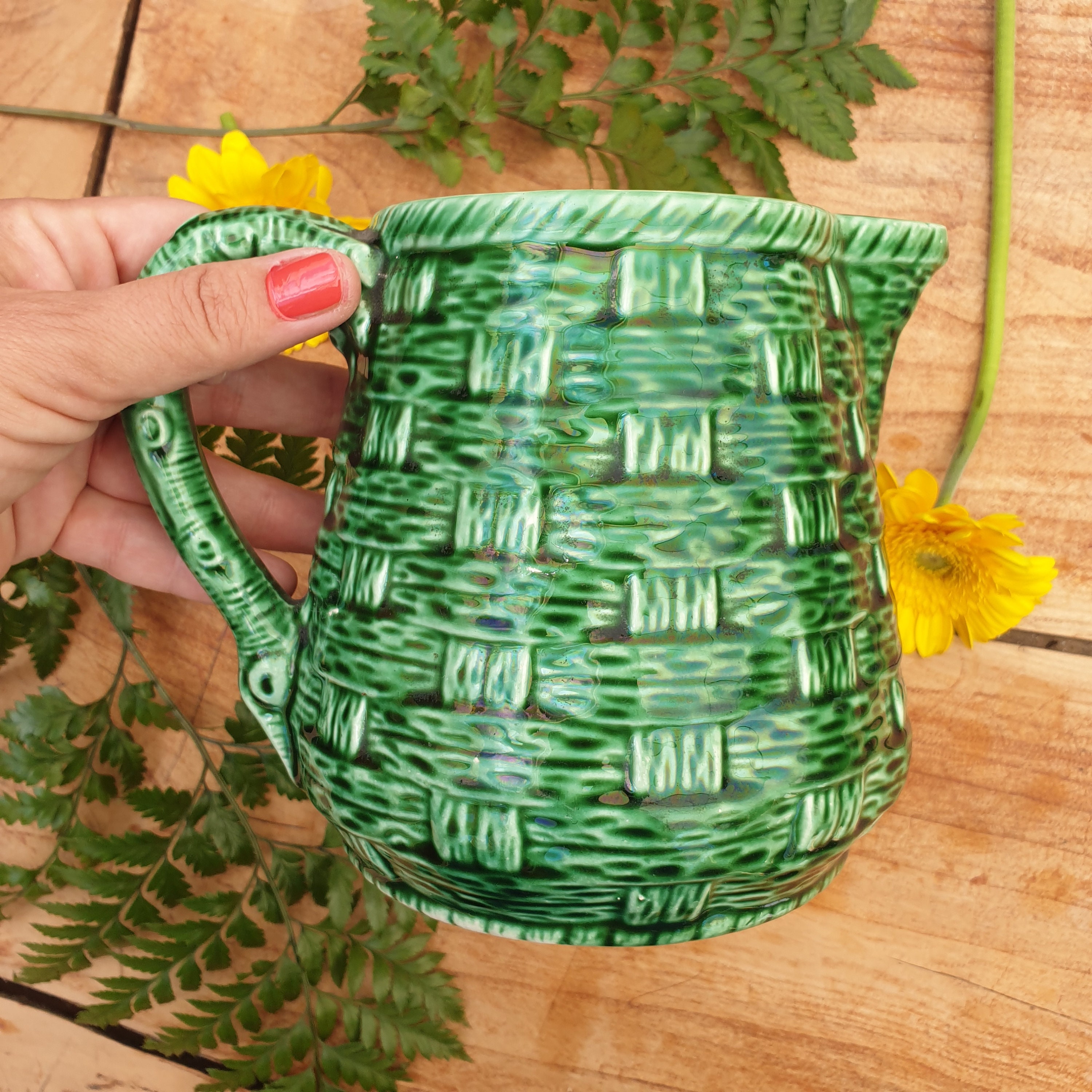 Pichet Bistrot Vert Vintage Années 1950 Digoin