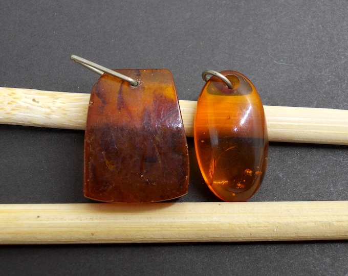 2 Natural authentic brandy honey color pendants with Baltic Amber gemstonedant authentic women jewelry