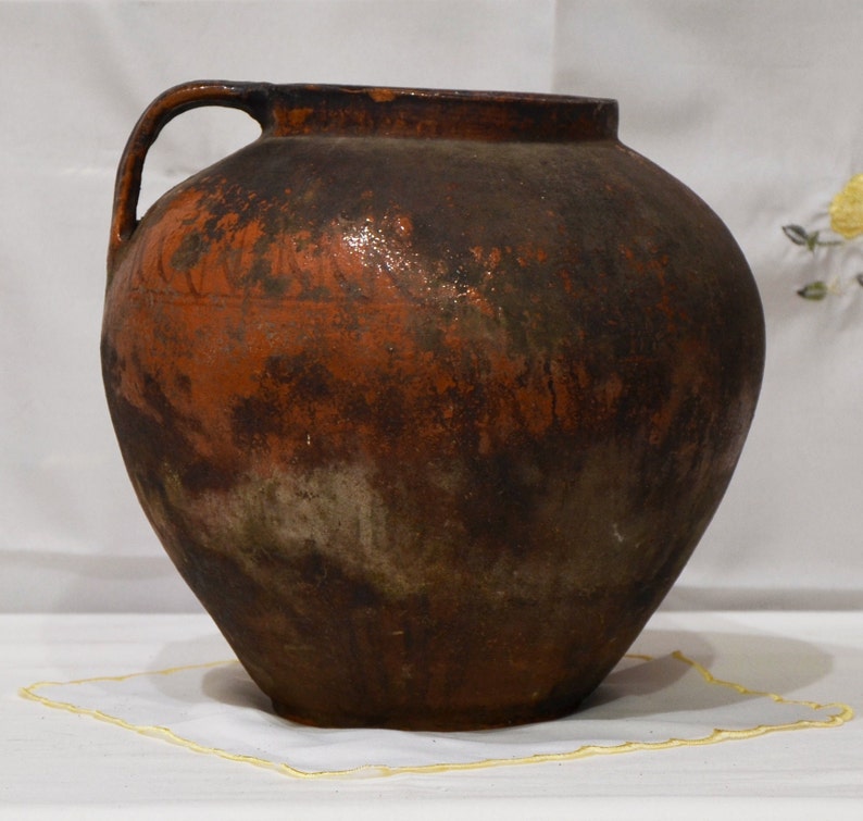 Wabi shops sabi pottery primitive vessel. Terracotta indoor planter. Antique ceramic vessel.