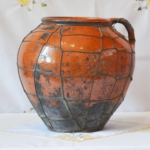 Large terracotta outdoor planter. Wabi sabi pottery clay vase. Rustic farmhouse primitive vessel.