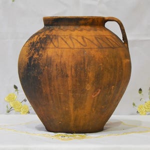 Large black terracotta indoor planter. Large antique primitive clay vessel. Wabi sabi pottery bowl.