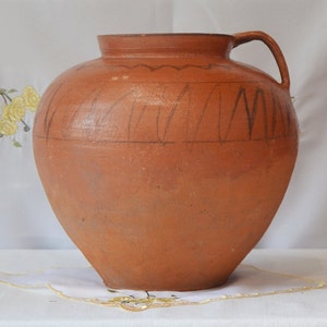 Very large rustic terracotta clay pot. Wabi sabi pottery primitive vessel. Extra large terracotta planter.