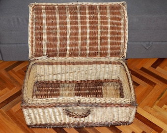 Gran cesta de mimbre antiguo vintage - cesta tejida a mano antigua - casa de campo - Vintage cesta de lavandería antigua