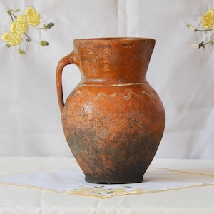 Terracotta outdoor planter. Old tall outdoor vase. Wabi sabi pottery primitive vassel.