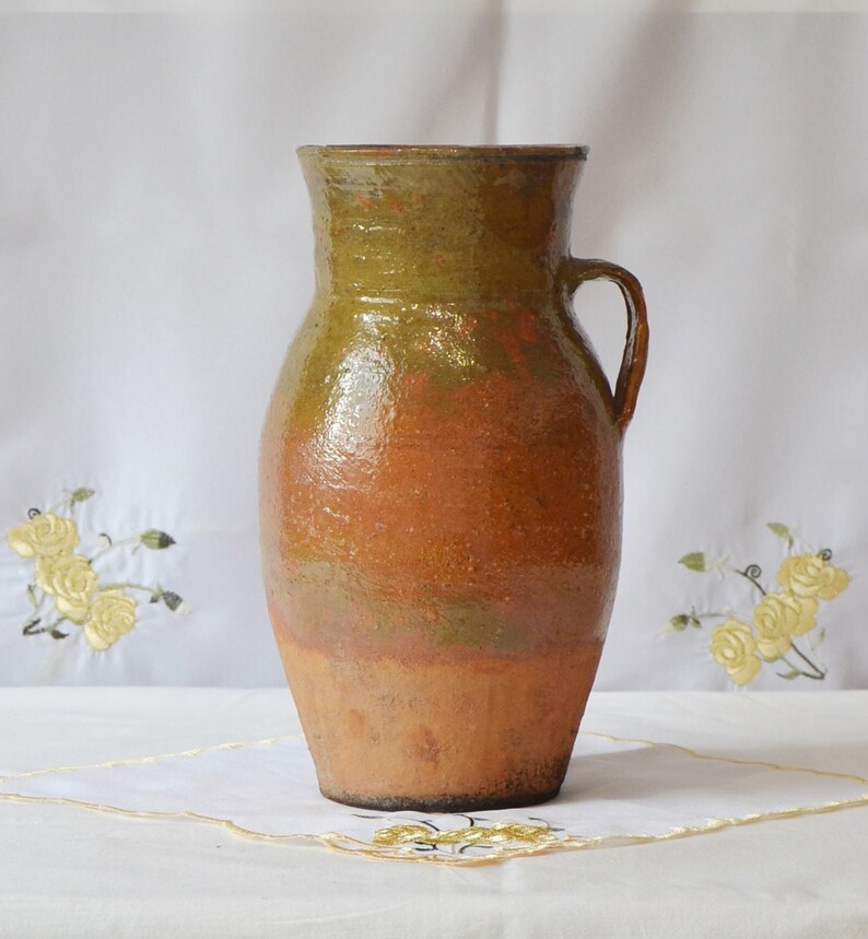 Vintage clay pot, Old terracotta vase, Wabi Sabi pottery, Rustic vase, Antique vessel, Primitive clay pot image 1