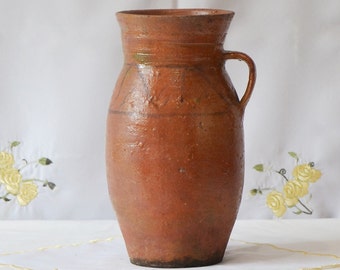 Vintage clay pot, Old clay vase, Wabi Sabi pottery, Rustic vessel, Old clay vase, Primitive clay pitcher, Farmhouse decor