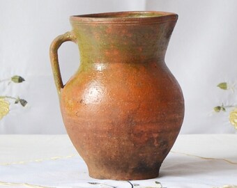 Rustic terracotta vase. Antique clay primitive vessel. Wabi sabi pottery indoor planter.